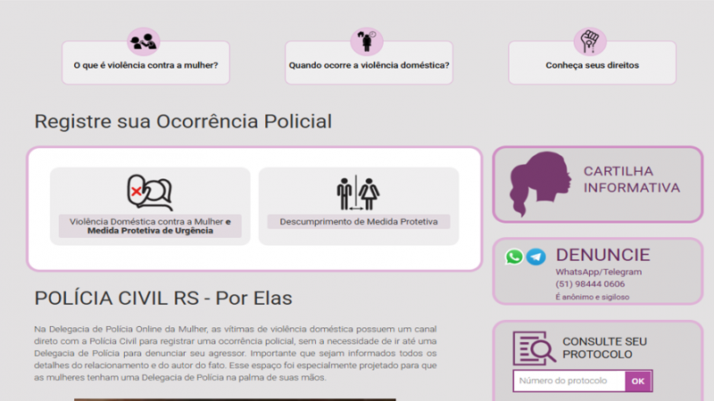 Imagem contendo informa&ccedil;&otilde;es acerca da p&aacute;gina da DOL Mulher, em cores cinza, branca e roxa